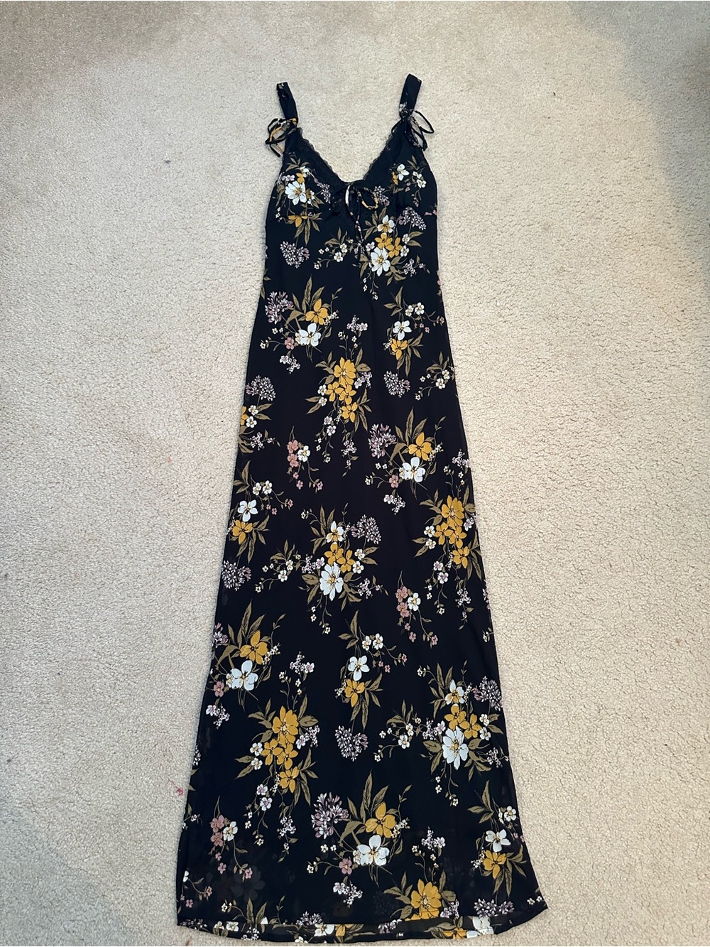wild fable Black Floral Maxi Dress with Yellow and White Blooms